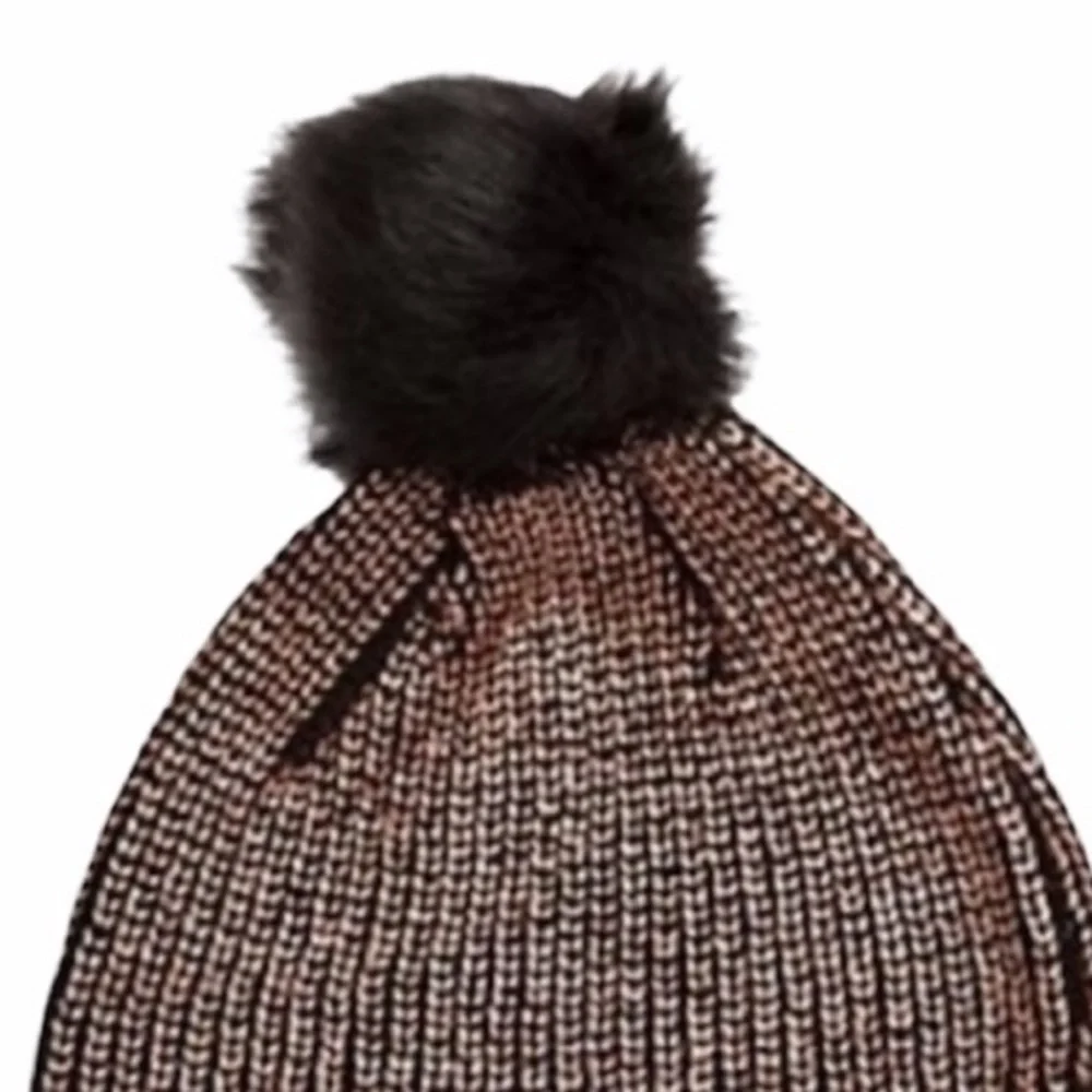 NWT  La Fiorentina Faux Fur Pom Pom Metallic Beanie